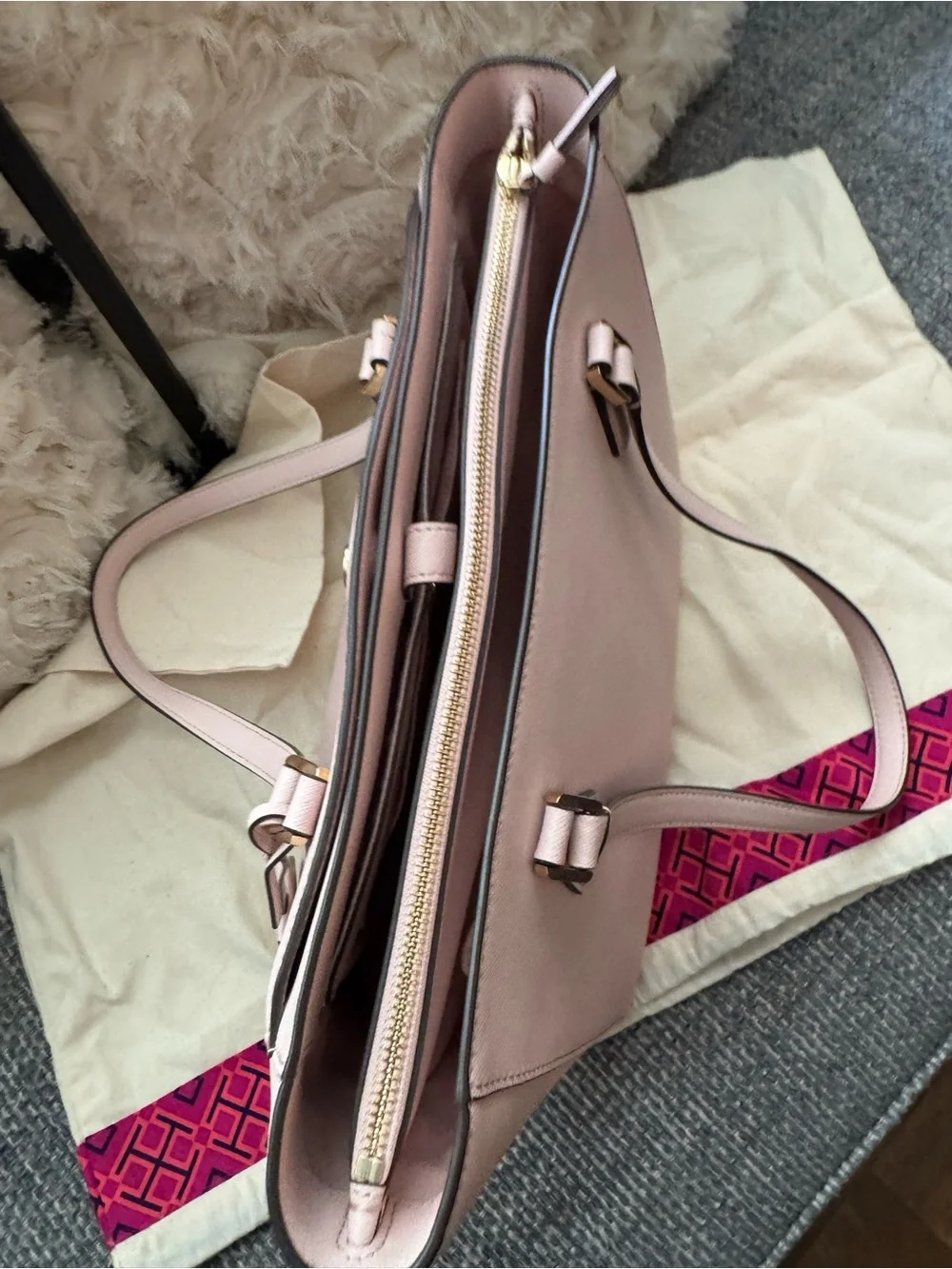 Tory Burch Blush Pink Saffiano Leather Tote Shoulder Bag